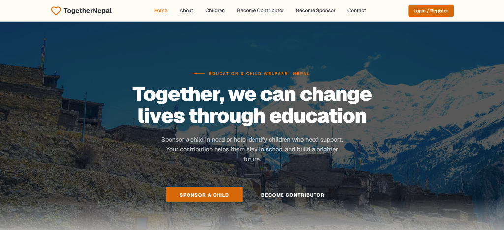 TogetherNepal – Charity & Child Welfare Platform project preview screenshot